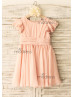 Short Sleeves Pink Chiffon Knee Length Flower Girl Dress